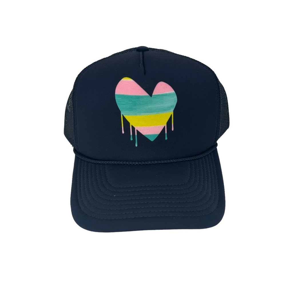 NWT Kerri Rosenthal Beach Stripes Trucker Hat Rainbow Snapback Navy blue